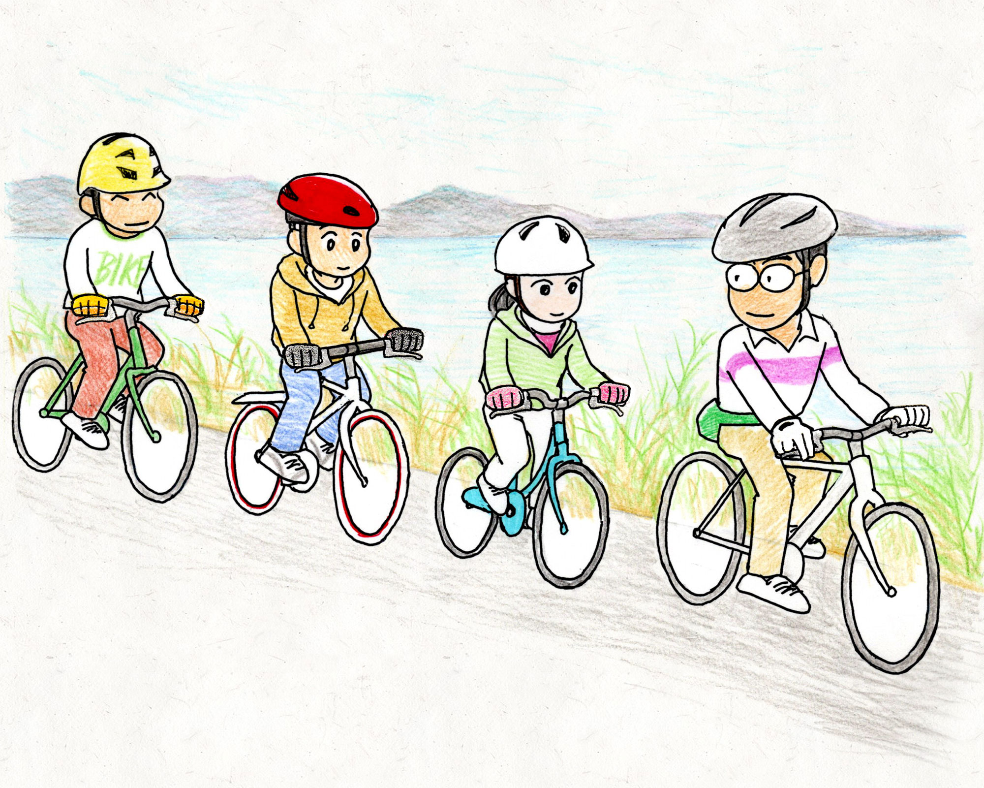 こども団体サイクリングイメージイラスト