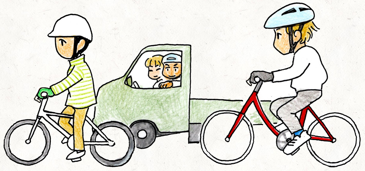 サポートカーとともに走っているイラスト